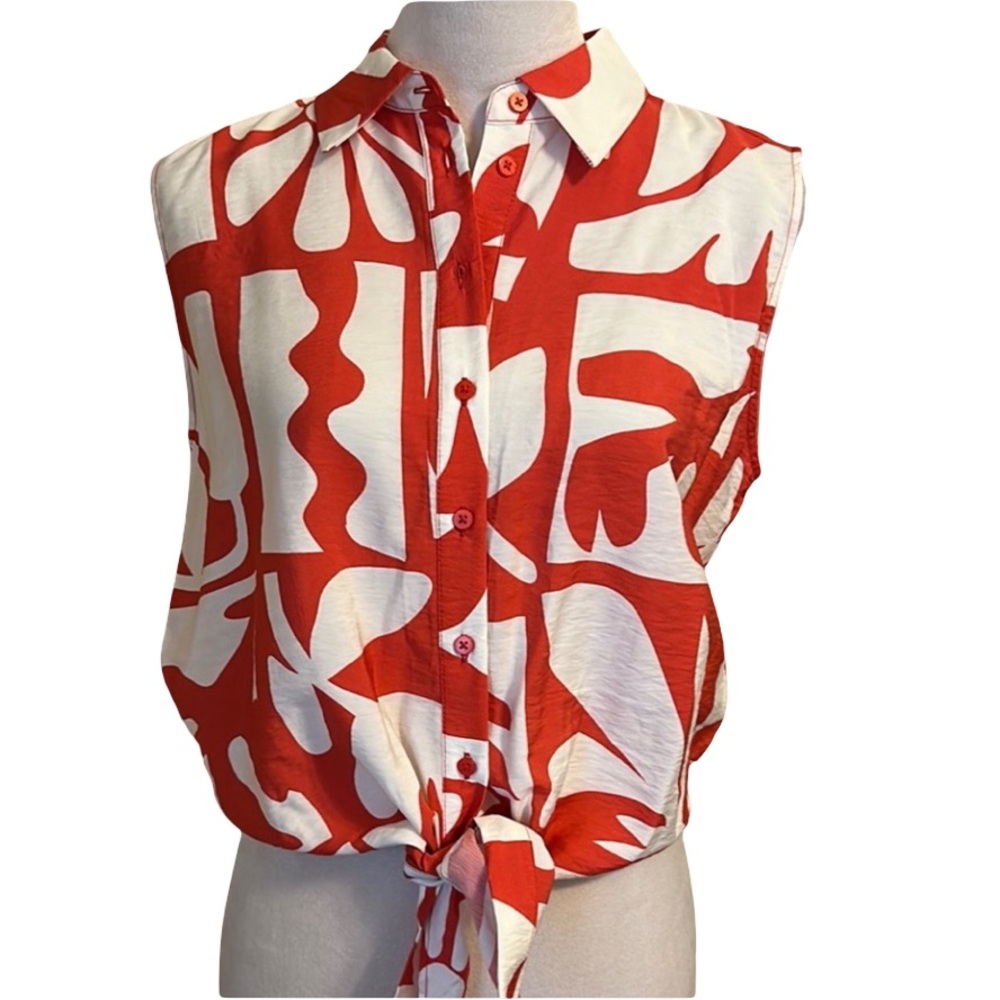 Rachel Zoe Red and White Graphic Button Down Shirt